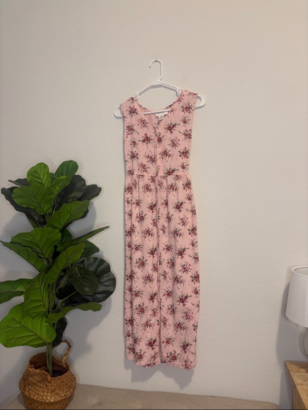 Serengeti Pink Floral Sleeveless button up Midi Dress with tie back